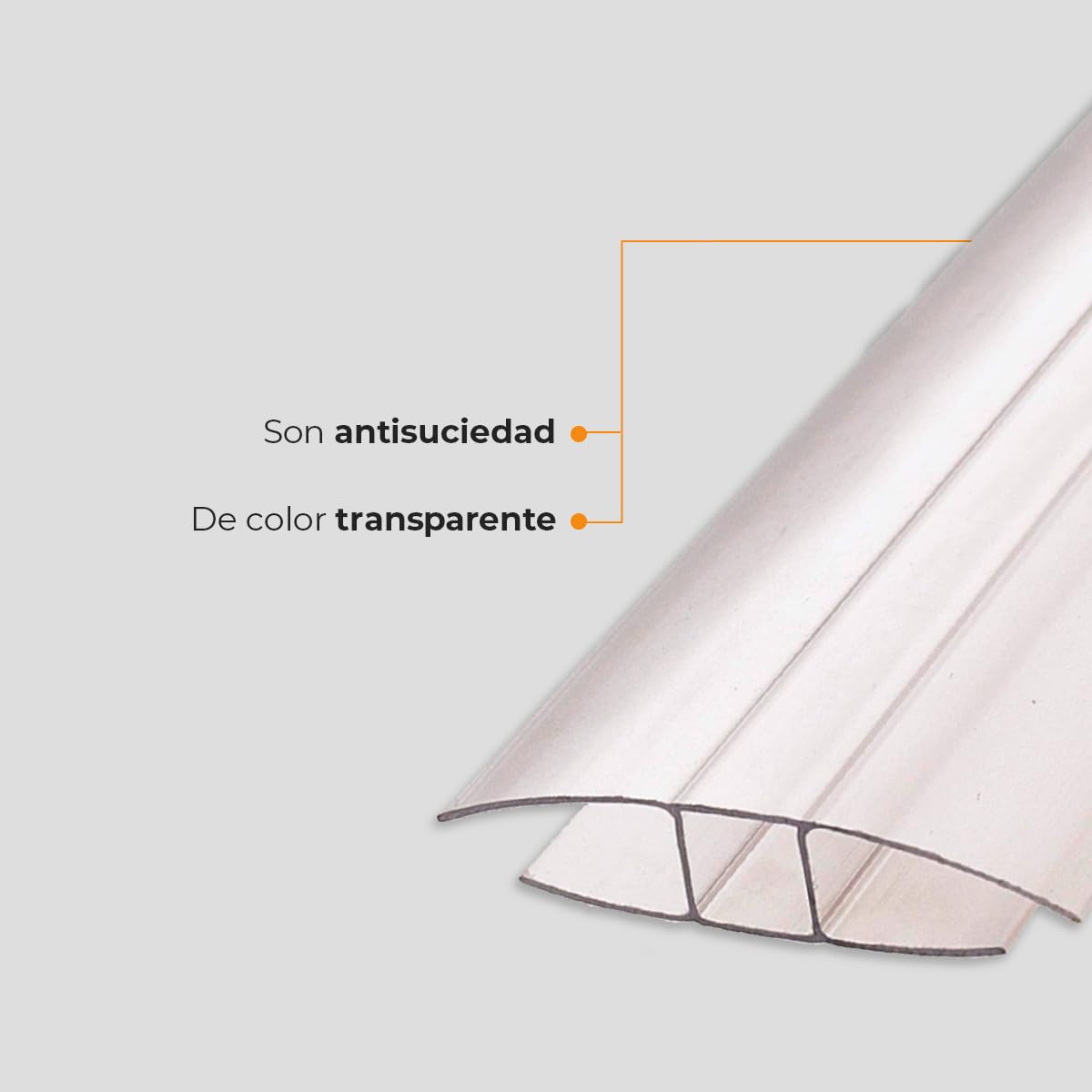 Pack 3 Perfiles de Unión - Perfil en H Policarbonato - Longitud: 2m - Espesor: 8mm - Para Unir Placas y Planchas de Policarbonato Transparente - Perfiles Decorativos