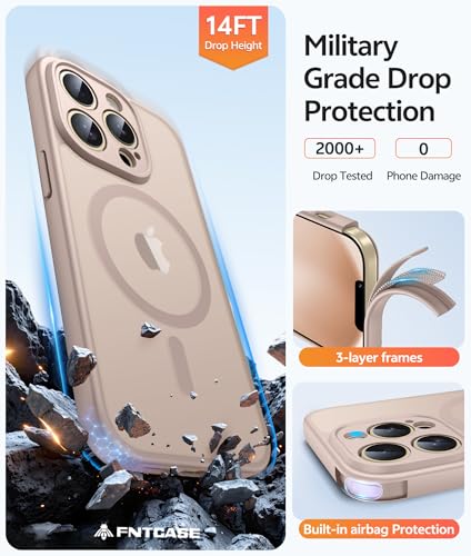 Image of FNTCASE for iPhone 13 Pro Case: [Compatible with Magsafe] Translucent Matte Cases with [Full Camera Protection] [Screen Protector] Military Grade Shockproof Protective Phone Cover - Desert Gold