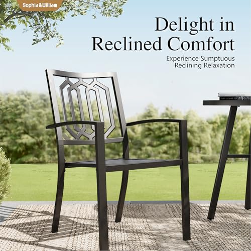 Image of Sophia & William Patio Table and Chairs Set, Outdoor Dining Set for 6, 7 Piece Metal Patio Furniture, 60 inch Black Rectangular Table(Geometry)