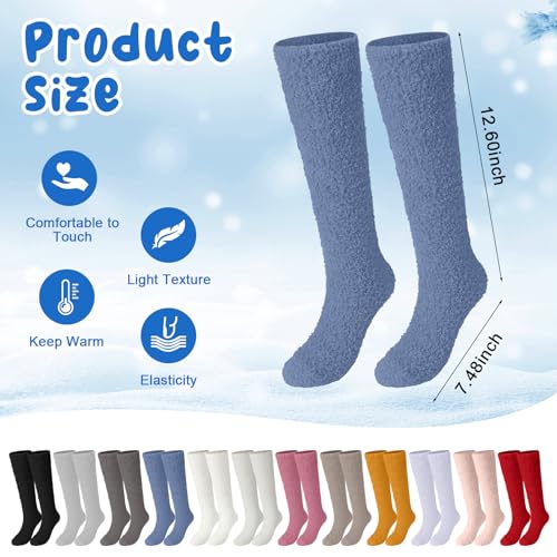 Image of Liitrsh 12 Pairs Fuzzy Socks for Women Knee Fuzzy Socks Long Slipper Socks Warm Cute Winter Socks High Cozy Christmas Fluffy Socks for Women Comfort Sleeping Home, 12 Colors