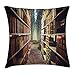 ABAKUHAUS Regał na książki poszewka na poduszkę, abstrakcyjna biblioteka w lesie, dekoracyjna kwadratowa poszewka na poduszkę, 40 x 40 cm, wielokolorowa