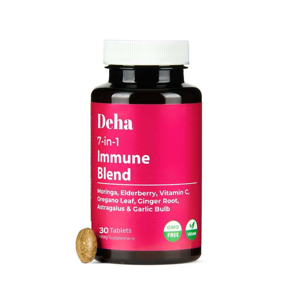7-in-1 Immune Support Supplement Tablets Moringa Vitamin C Elderberry with Oregano Leaf, Ginger Root, Astragalus & Garlic Bulb Herbal Wellness - GMP Certified - Organic, Non-GMO, Vegan - 30 Count 1 Count (Pack of 30)