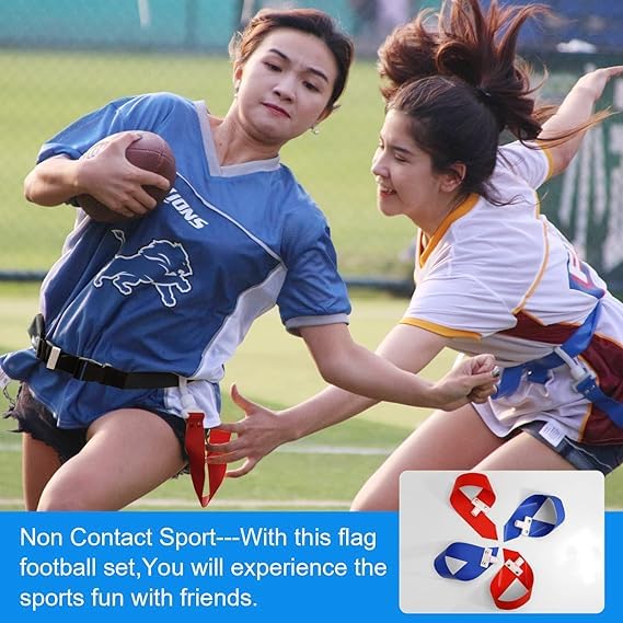 Martin Sports Dozen Pack (12) Adjustable Flag Football Belts; Quick Release, One-Piece Design with 3 Flags (Red, Adult)