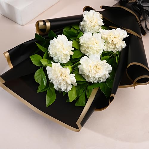 Image of FlowerAura Premium Fresh Live Flower Bouquet of 6 White Carnations In Designer Paper Gift For Birthday | Anniversary | Love | Home Decor | Fathers Day Gift For Dad (Same Day Delivery)