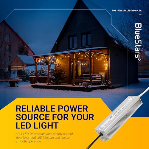Image of 100W 24V LED Power Supply Driver 4.2A with US Standard 3-Prong Plug by BlueStars - AC 90-260V to 24V DC Constant Voltage Transformer IP67 Waterproof for LED Strip Lights Indoor & Outdoor