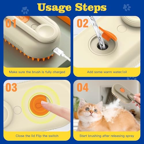 Image of 3-in-1 Rechargeable Cat Steam Brush for Shedding and Grooming - Self-Cleaning Pet Brush for Dogs and Cats - Massage, Clean, and Remove Loose Hair