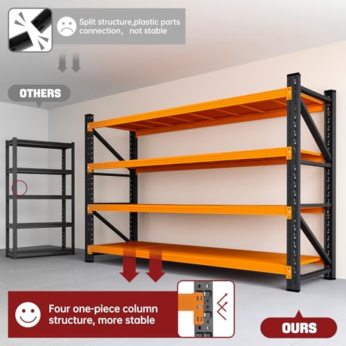 Image of RAVIGIN 5000LBS Storage Shelves,60 inch W Garage Shelving Heavy Duty Metal Adjustable Garage Shelves, Shelving Units Industrial Shelving for Warehouse,60 inch W x 24 inch D x 70 inch H,Orange