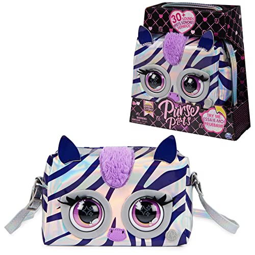 Purse Pets MÉTALLIQUE Magic - ZÈBRE - Compagnon INTERACTIF Format Sac À Main - Animal Interactif Style Métallique Qui Cligne des Yeux - Sons Et Modes De Jeu - Jouet Enfant 5 Ans Et +