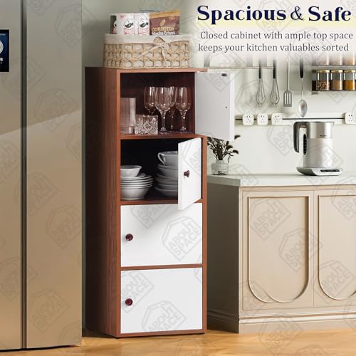 Image of ABOUT SPACE Wooden Cabinet - 4 Tier Storage Cabinet for Living Room with Magnetic Door, Space Saving Book Self for Home, Engineered Wood Kitchen Crockery Unit (Oak Red - L 38 x B 38.5 x H 133 cm)