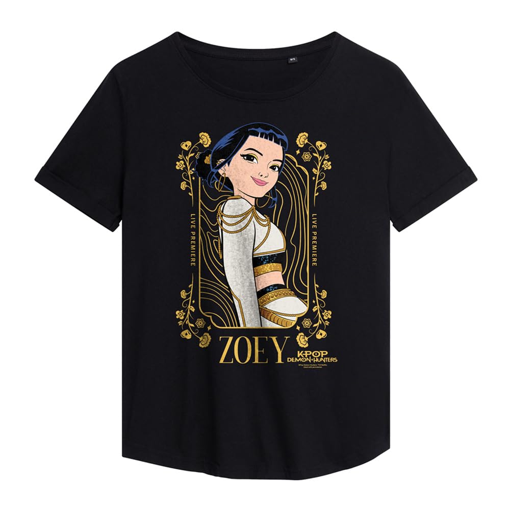 Kpop Demon Hunters Zoey Golden Frame Ladies Fashion T Shirt, Black, XX-Large