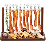 Wonderjune Bacon Display Rack Wooden Bacon Tray Hanger Serving Dishes Meat Display Holder for Wedding Home Party Housewarming Gifts