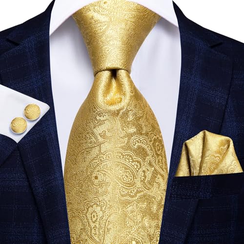 Image of Hi-Tie Father and Son Tie Set Striped Plaid Ties for Men and Boys Silk Necktie Pocket Square Set for Wedding Gifts