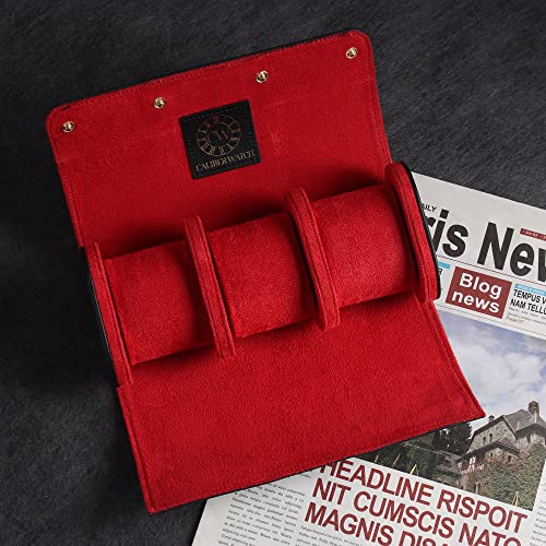 Image of Genuine Napa Leather Watch Roll Travel Case for 3 Watches - Travel Watch Rolls and Leather Watch Display Cases with Velvet Interior - Watch Storage Organizer Men's