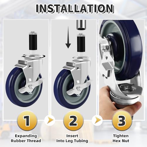 5 inches prep table wheels set of 4 expanding stem casters fit for 7834 134 1-1234 and 1-5834 tube leg for stainless steel table cart furniture legs commercial kitchen appliances