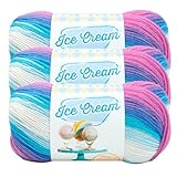 Lion Brand Yarn, Ice Cream Baby Yarn for Knitting, Crochet, and Crafts, Moon Mist, 3 Pack, DK Weight Colorful Acrylic Fiber for Baby Blankets, Hats, and Sweaters
