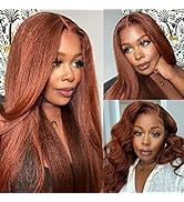 Nadula Hair Reddish Brown Yaki Straight Wig Human Hair 13x4 Lace Front Red Brown Auburn Kinky Str...