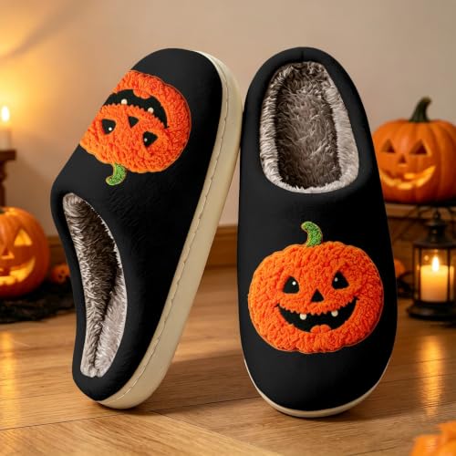 Halloween Pumpkin for Women Ladies House Fuzzy Slippers Winter Warm Shoes - image 4
