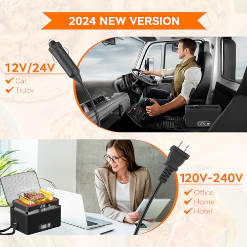 Portable Oven, 12V 24V 110V-240V Car Food Warmer Portable Personal Mini Oven Electric Heated Lunch Box for Meals Reheating & Raw Food Cooking for Road Trip/Camping/Picnic/Family Gathering(Black)