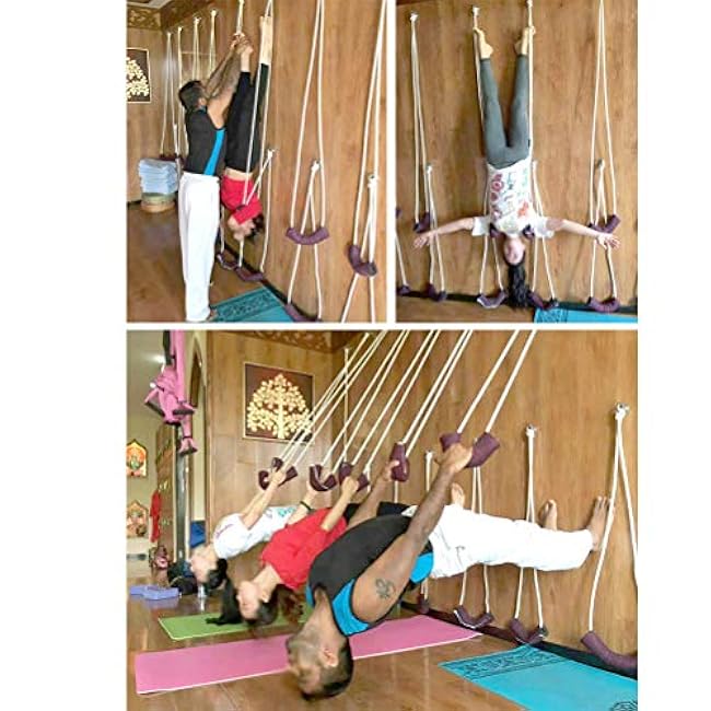 Yoga Wall Hanging Rope Sling Wall Mount Kit, Included White Cotton RopeX4, Stainless Steel Lifting Eyebolts, Linen Cylinder CoverX4, Inversion Exercises (Purple)