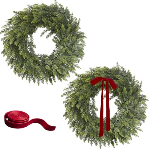 Cherica 2Pcs 24' Christmas Cedar Wreaths for Front...