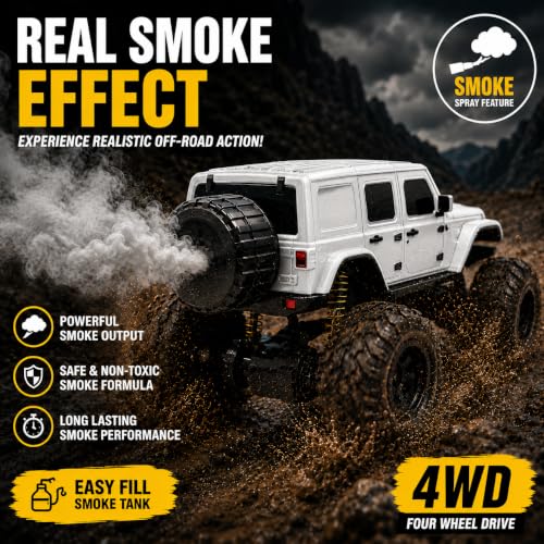 Image of Big White Remote Control Car Toy | Thar Roxx | Smoke and LED Light | Monster Truck Remote Control 4x4 | Rechargeable Car | 2.4G Remote Control | High Speed | 100m Range | Birthday Gift for Kids