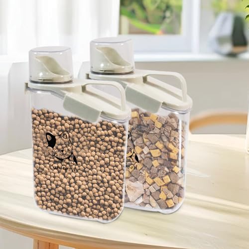 Katzenfutter Aufbewahrung 2.8L Trockenfutter Aufbewahrung Container mit Tragbarer Griff und Messbecher Tierfutter Vorratsdose Luftdichte Hundefutter-Box BPA-freier Kunststoff,Transparent,Travel