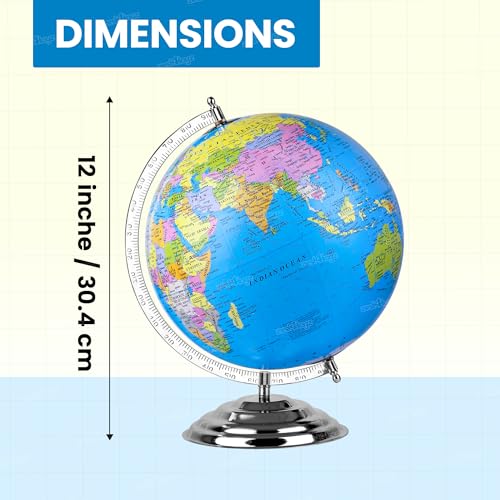 Zest 4 Toyz Educational Globe - 12 Inch Height Metal Base World Globe STEM STEAM Educational Globe for Kids Political World Globe - Ball Diameter 8Inch, Height 12 Inches (Pack of 1)