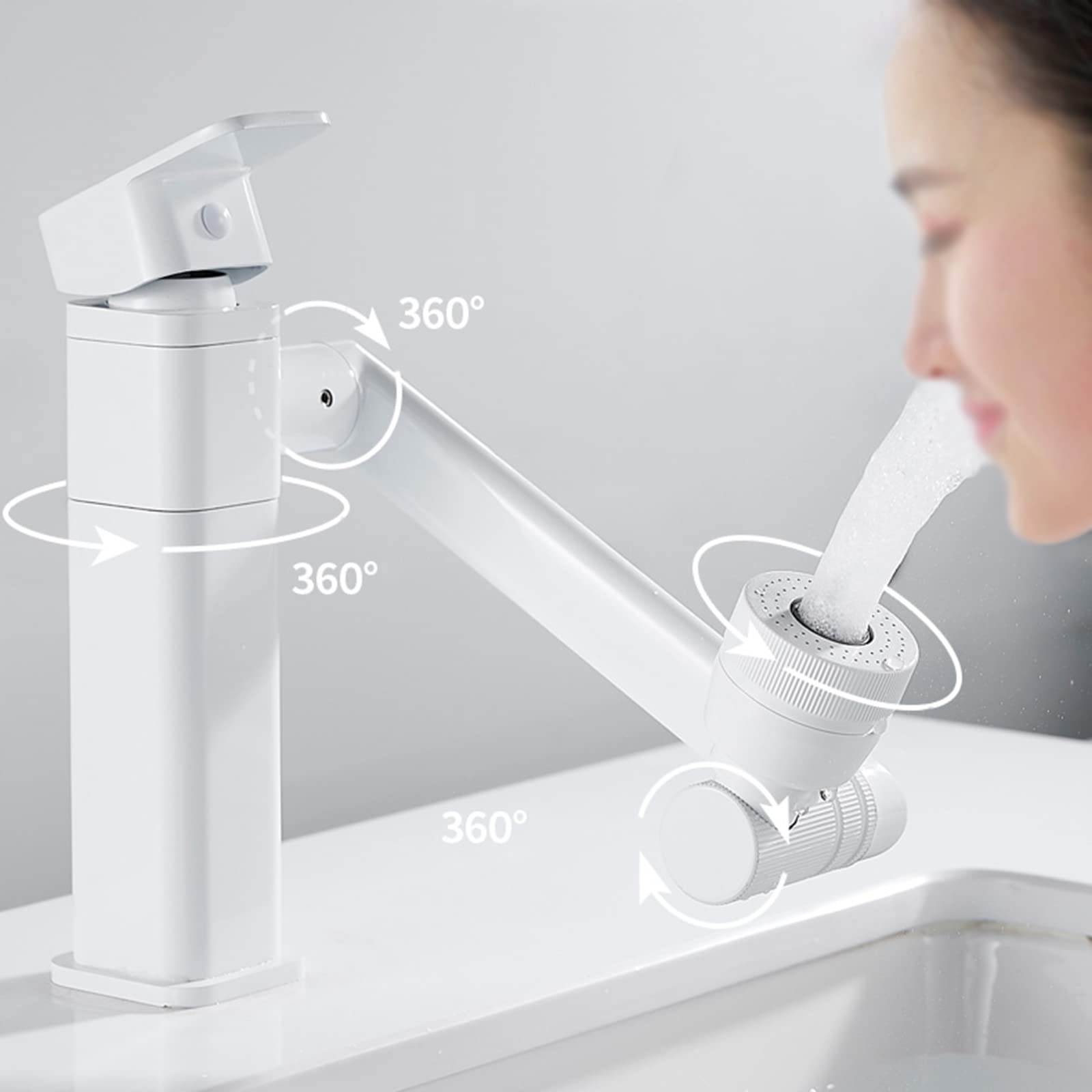 Shower Head Bathroom Sink Mixer Tap,White,Single-Lever Basin Mixer Tap,Bathroom Taps Mixer Sink,2 Water Outlet Modes,Anti-corrosion And - View #2