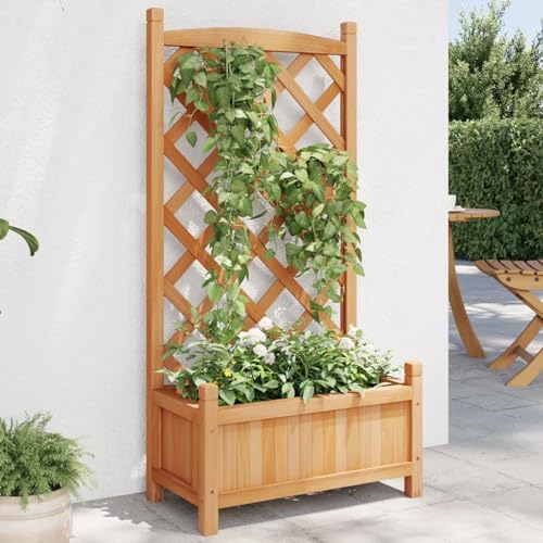 Gecheer Jardinera con Enrejado Arriate con Enrejado de Madera Maciza de Abeto marrón,Planta Flores Maceta para Exterior Terraza Balcón Ventanas Maceta Jardinera 2#