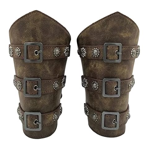 Medieval Arm Guards Buckle Leather Armour Retro Wrist Gauntlets Viking Bracers Arm Cuff LARP Archery Gothic Leather Costume Bracer Viking Accessories Renaissance Arm Guards (Bronze) Cover