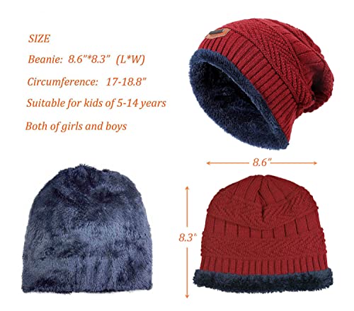 Image of Winter Beanie Scarf for Boys Girls (5-12 Years) Hats Circle Scarf Kids Slouchy Skull Cap