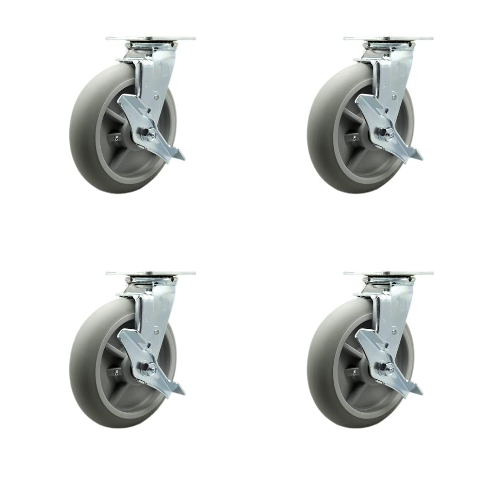 Service Caster Brand Replacement Casters for Big Ass Fans -Swivel Top Plate Casters with 8 Inch Thermoplastic Rubber Donut Tread Wheels-Includes 4 Swivel with Top Lock Brakes-Fits Black Jack and AirGo