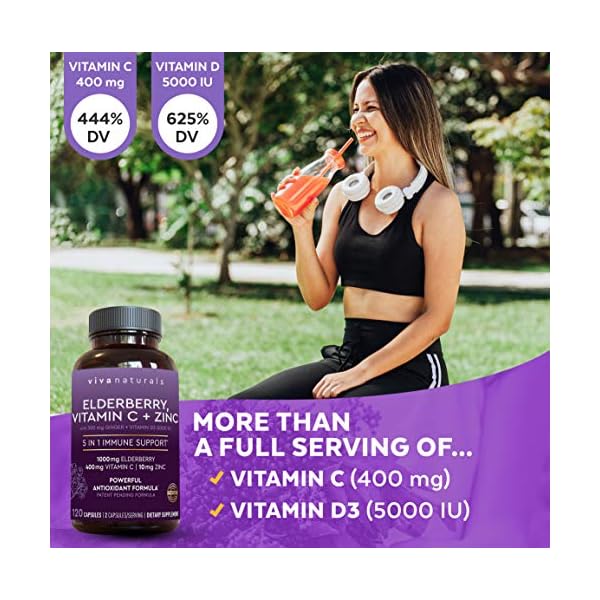 Viva-Naturals-Elderberry-Vitamin-C-Zinc-Vitamin-D-5000-IU-Ginger-Antioxidant-Immune-Support-Supplement-2-Month-Supply-120-Capsules-5-in-1-Daily-Immune-Support-for-Adults Viva Naturals Elderberry with Vitamin C and Zinc for Adults - 5 in 1 Sambucus Black Elderberry Capsules with Vitamin D3 5000 IU, Elderberries Immune Support Supplement 2 Months Supply Pills