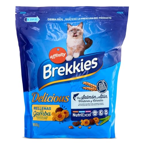 BREKKIES alimento para gatos con salmón y atún rellenas de gamba bolsa 900 gr