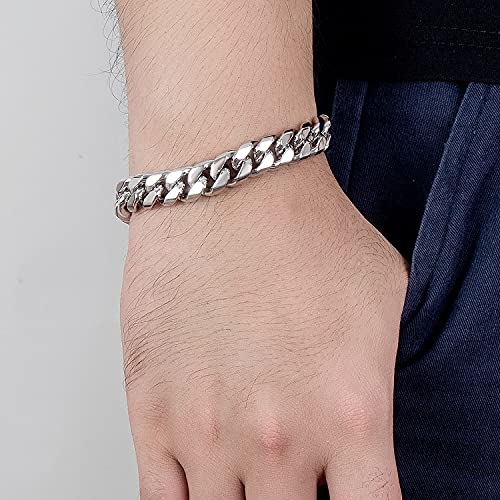 Men 925 Sterling Silver Solid Miami Cuban Link Chain Bracelet -10MM - 12MM- Curb Cuban Bangle 7" 7.5" 8" 8.5" 9" 9.5"10" Thick Big Link Man Jewelry Gift4