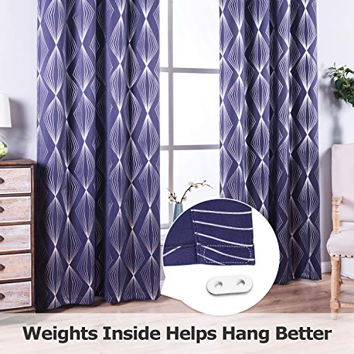 Anjee 84 Inch Blackout Curtains For Living Room With Foil Print Diamond Pattern, Thermal Insulated Window Drapes For Light Blocking, 52 X 84 Inch, Navy Blue #TOP1
