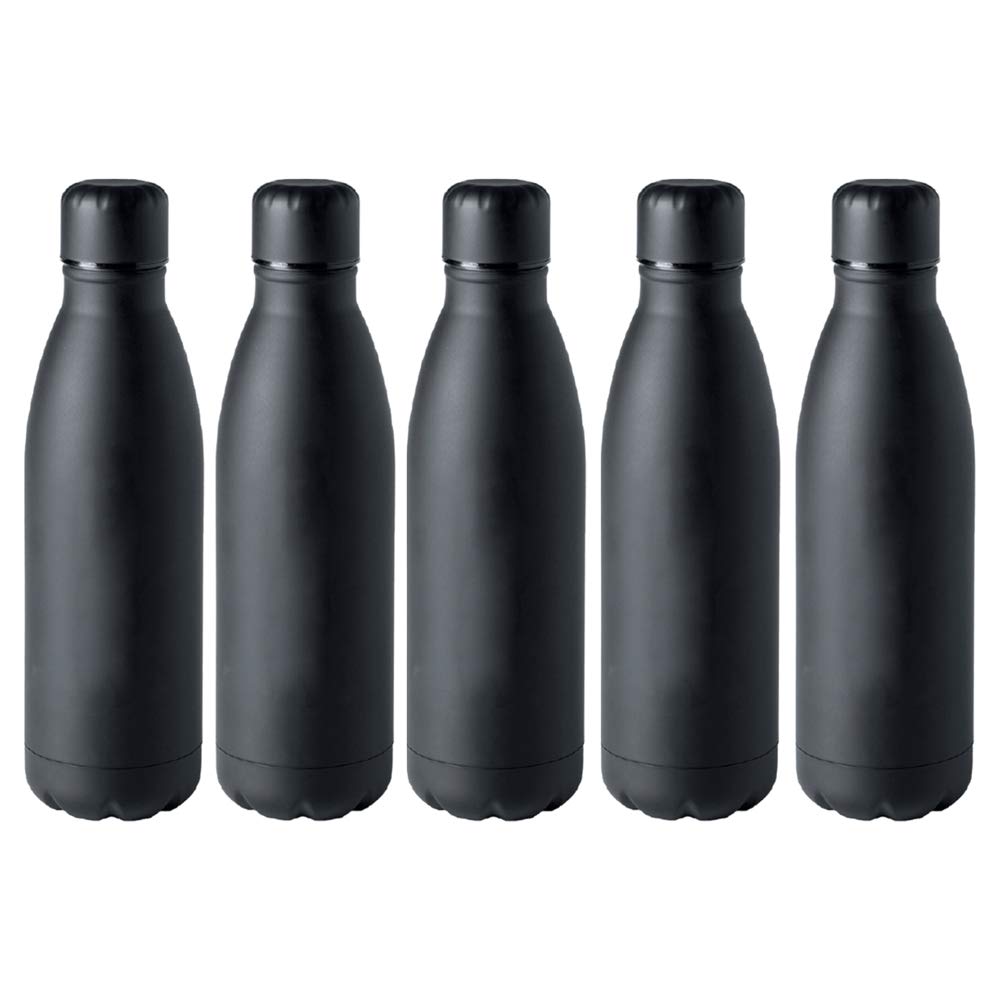 eBuyGB Metal Water Bottle 790ml Stainless Steel Leakproof Drinks Bottle Reusable BPA Free Matt Water Bottles - Travel Cup for School, Gym, Outdoor, Yoga & Sports - Black (Pack of 5) โ image 1