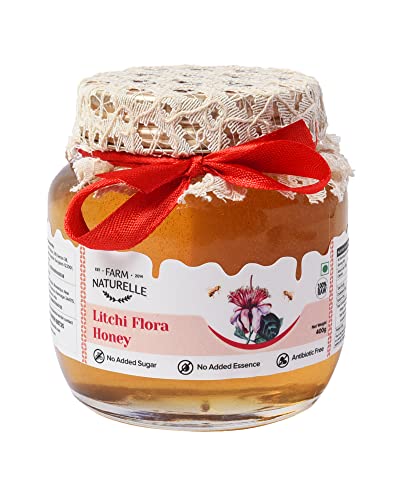 Image of Farm Naturelle Litchi Forest Flower Wild Honey 400gm|100% Pure Honey | Raw & Unfiltered|Unprocessed|Lab Tested Honey In Glass Jar with Engraved Virgin Wooden Spoon