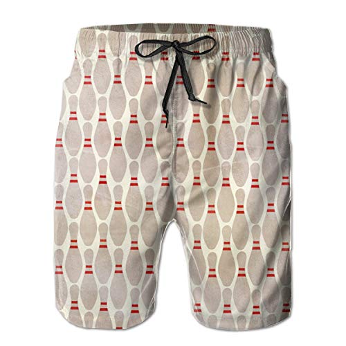 YongColer Men's Bowling Pins Swim Trunks Beach Board Shorts White