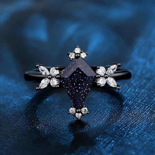 Black Women's Promise Ring with Blue Sandstone - Personalized Engraving Available2