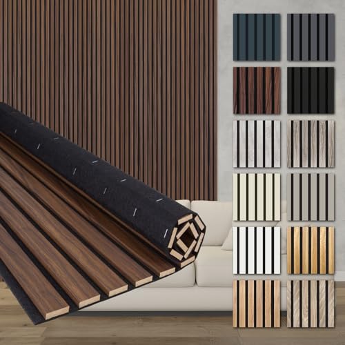 HEXIM Akustikpaneele 4 Stück 278x60cm Holz Comfort - flexible Holzpaneele Platten Lamellenwand flexibel MDF Wandpaneele TV Wandverkleidung Holzwand Deko braun (6.68m² Catania Oak)