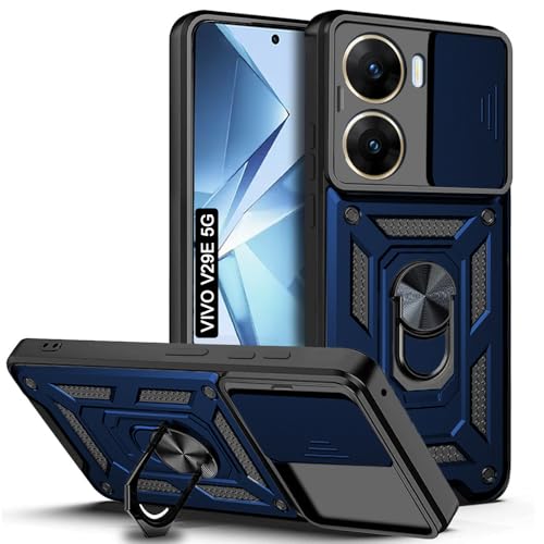 Image of AESTMO Tough Armor Vivo V29E 5G Bumper Back Case Cover | Ring Holder & Sliding Camera Shield Cover | 360 Degree Protection Back Case Cover for Vivo V29E 5G (Blue)