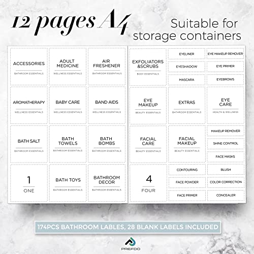 174 Bathroom Organization Labels, Prefdo White Minimalist Water/Oil Resistant, Self Adhesive Home Organizing Stickers for Laundry Room,Linen Closet,Bathroom,Cleaning Supplies - Image 4