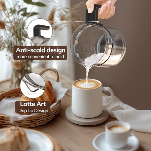 Image of Large Electric Milk Frother and Steamer, 16.9oz /500ml Milk Steamer and Frother for Latte or Hot Chocolate, Dishwasher Safe, BPA Free, 6 Functions, Enjoy Perfect Milk Froth in 2 Min (Black-Glass)