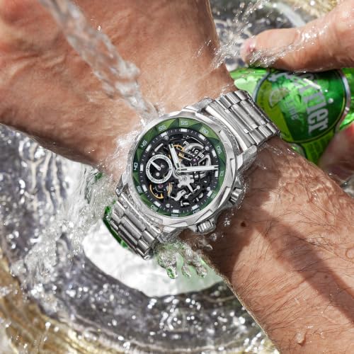 Image of FEICE FM511 Skeleton Auto Watch, Sapphire Luminous 5ATM Steel Strap.