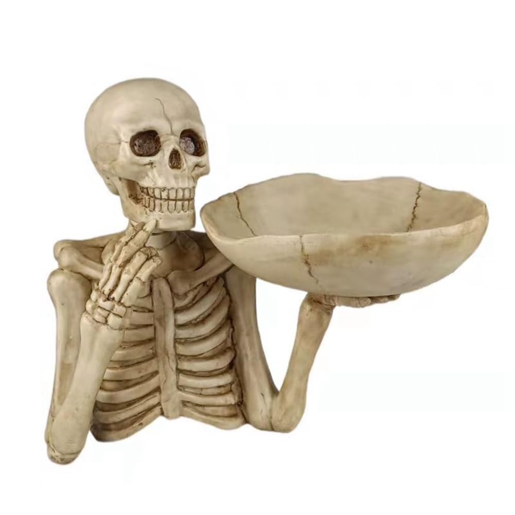 Pyanegn Halloween Skull Decor Candy Dish Key Bowl Skull Key Tray Spooky Horror Skeleton Halloween Decoration And Storage