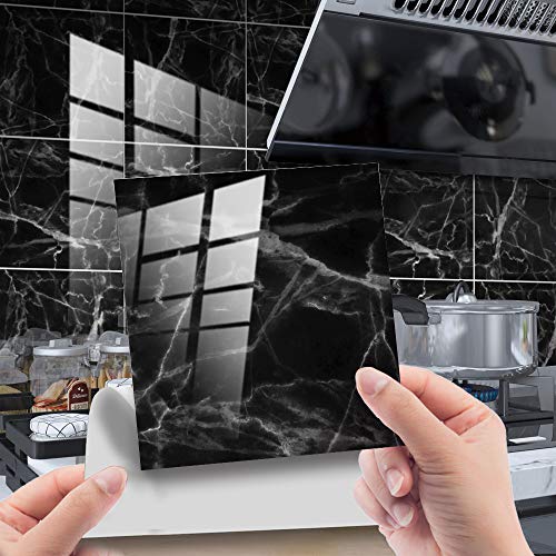 HORIWE Marmoleado 15x15cm Pegatinas de Azulejos de Pared 20 Piezas PVC Pegatinas de Azulejos Lámina Autoadhesiva Papel Pintado Impermeable Pegatinas de Pared para Cocina, Armario, Mueble, Mesa
