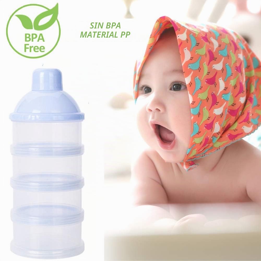 2 Piezas Dosificador de Leche en Polvo y Cereales,Con 4 Compartimentos,Hermético Caja de Leche en Polvo para Alimentaci,Dispensador Cajas Apilables de Fórmula para Bebé