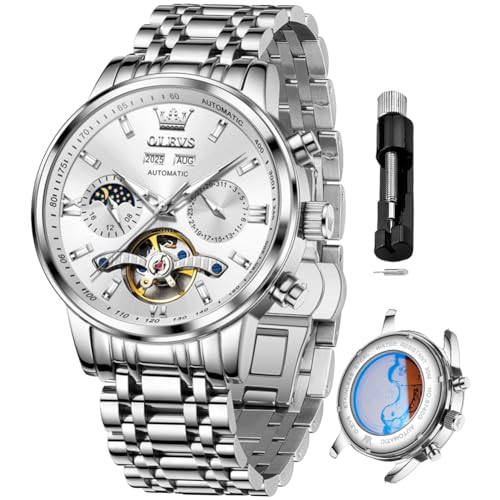 Image of OLEVS Automatic Watches for Men Luxury Skeleton Multi-Function Mechanical Watch Self Winding Date Waterproof Luminous Mens Watch