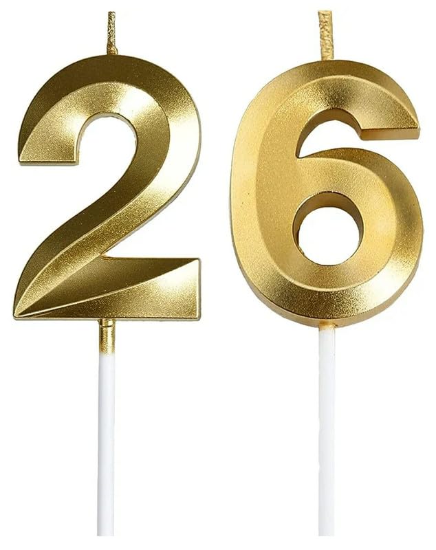 Image of Number Candles 3 inch for Birthday, Wedding Anniversary, Theme Party Cake Decoration Gold (Numeber 26 or 62)